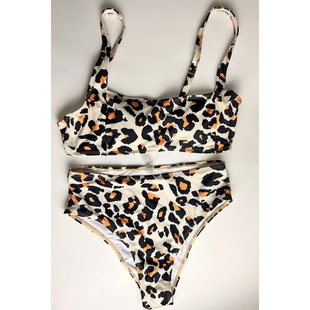 SHEIN Two‎ Piece Swimsuit Set Leopard Print Cheeky Medium NWOT